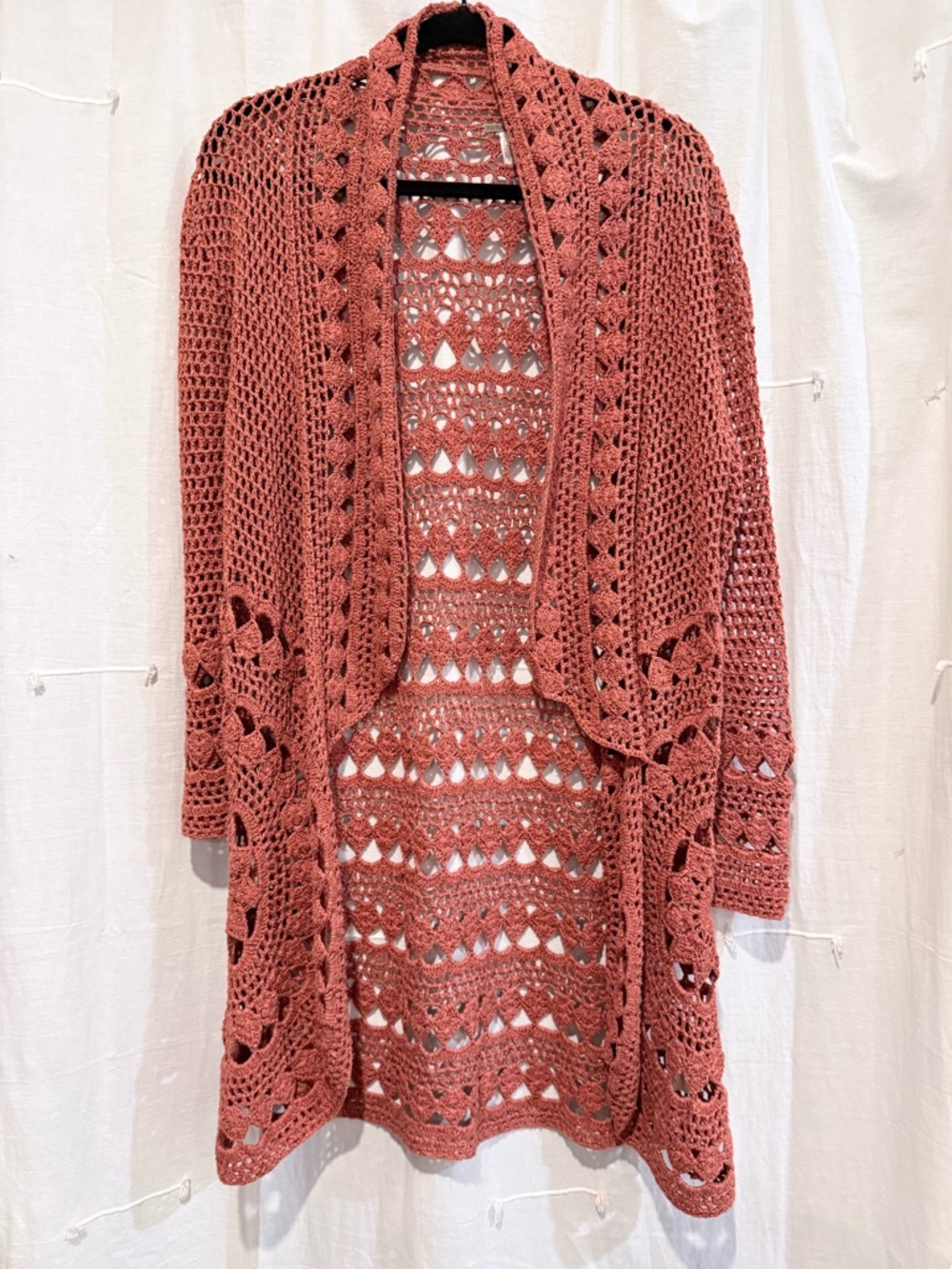 Free People Long Crochet Cardigan Sweater - Rust OS - Picture 2 of 7